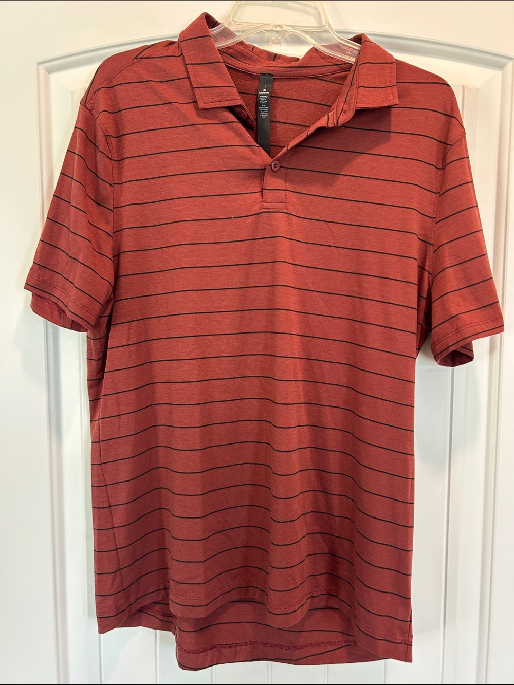 lululemon athletica Men's Large Maroon Polo with Thin Black Stripes